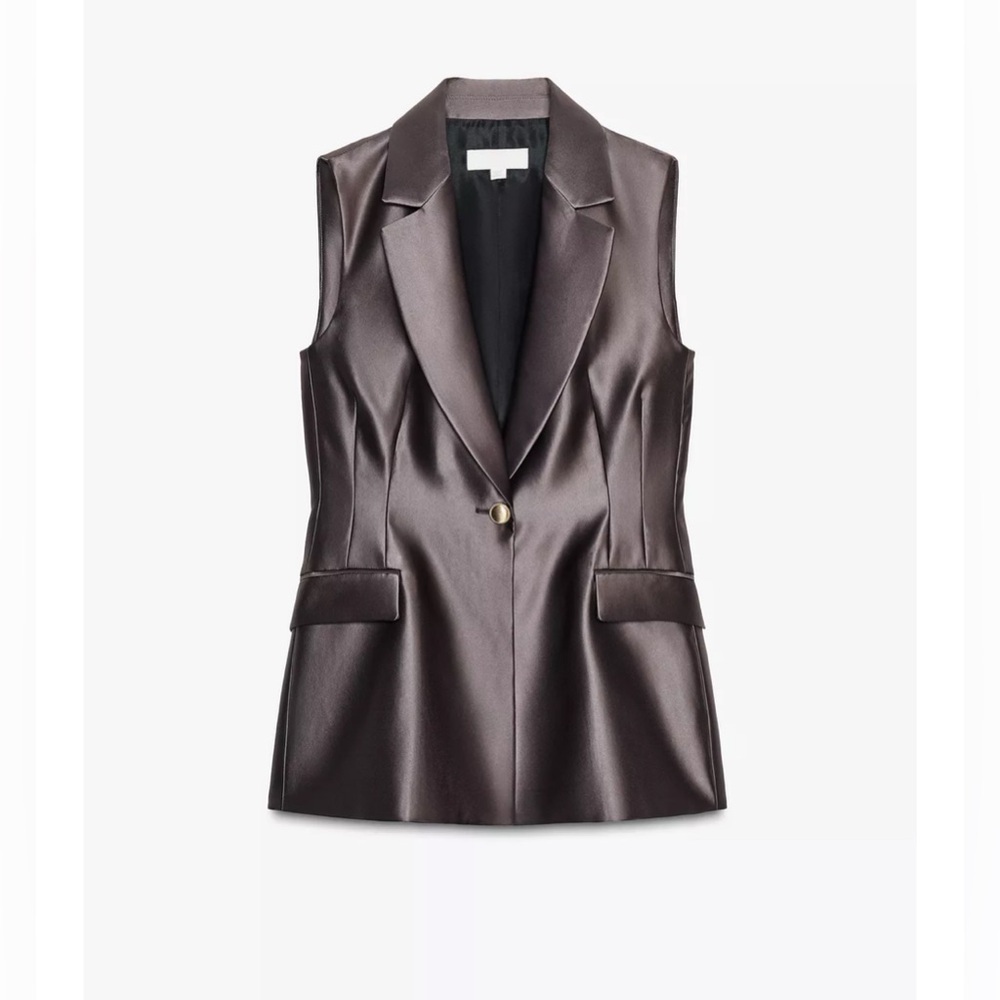 Zara brown satin vest with gold button - Picture 5 of 6